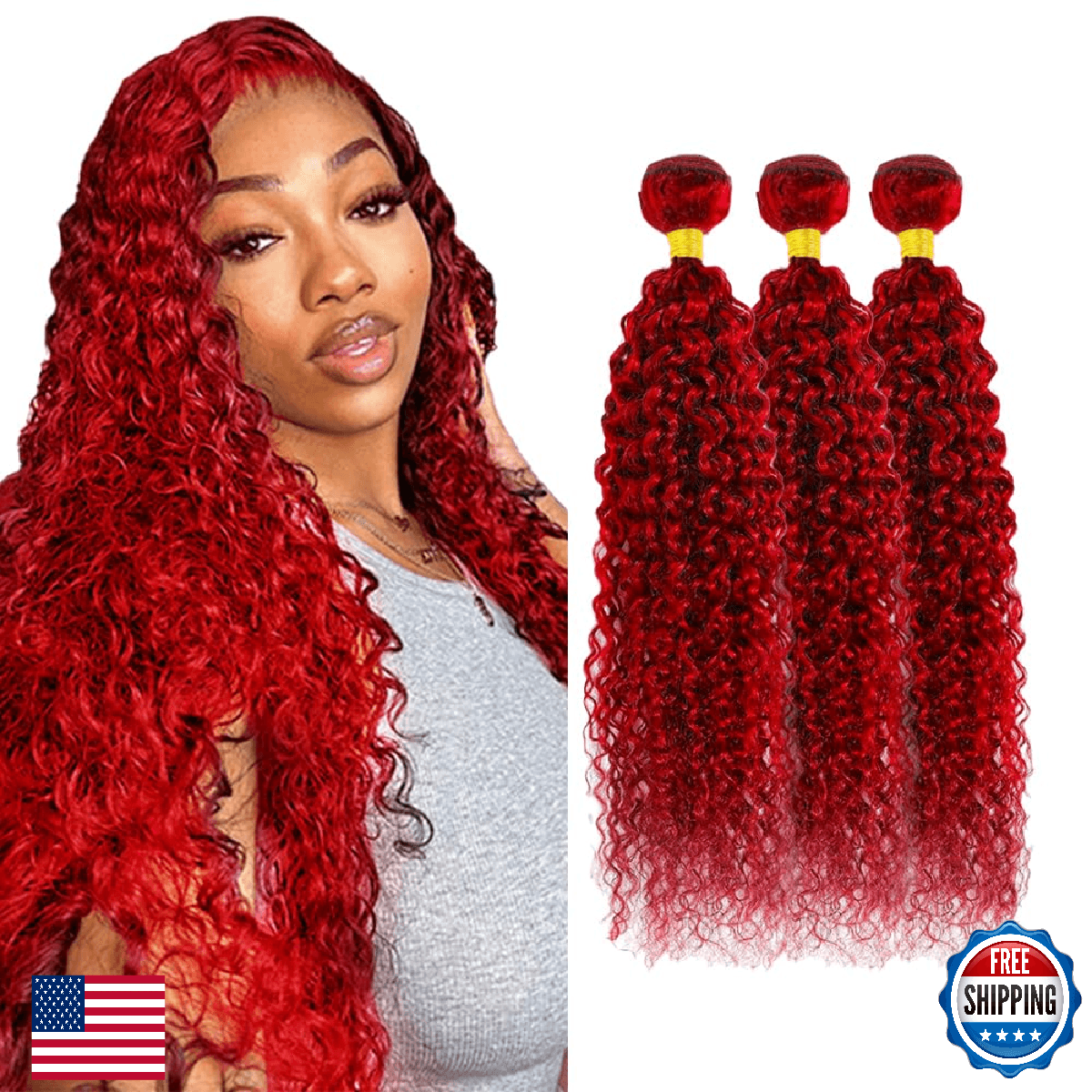 Red Bundles Human Hair GveoXvo Red Bundle Burgundy Water Wave Bundle 22 24 26 in - Image 1