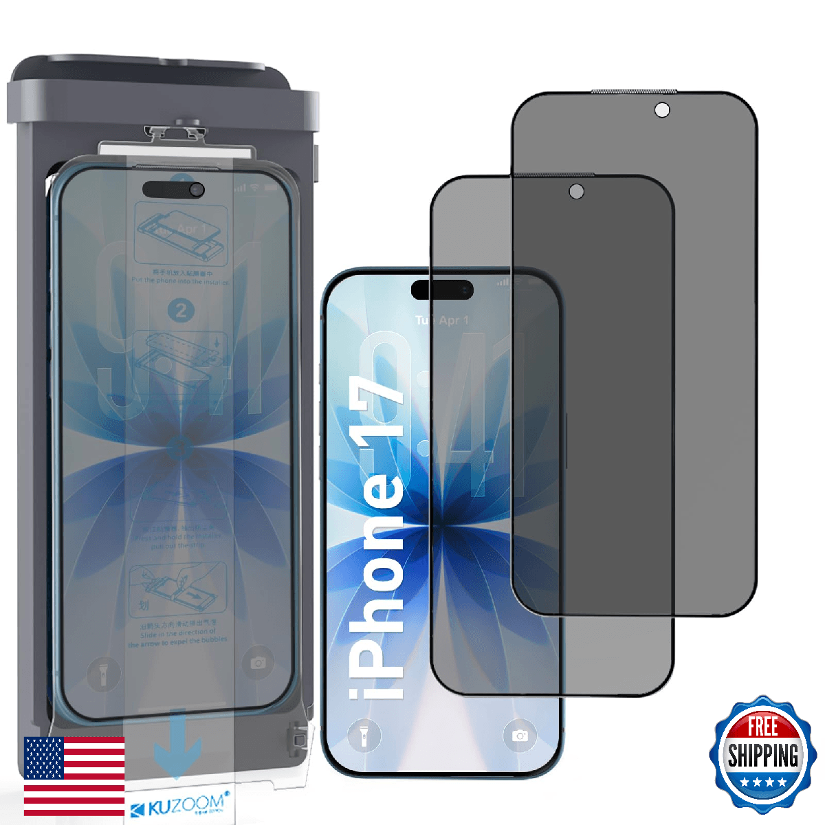 KUZOOM 2 Pack 28° Privacy Screen Protector for iPhone 17/16 Pro [6.3 Inch], Anti - Image 1