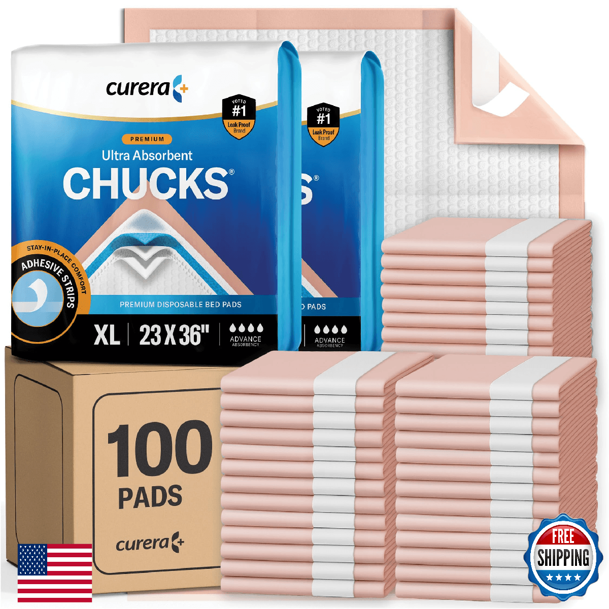 Curera Chucks Premium Disposable Underpads 23”x36” [100-Count] Ultra Absorbent C - Image 1