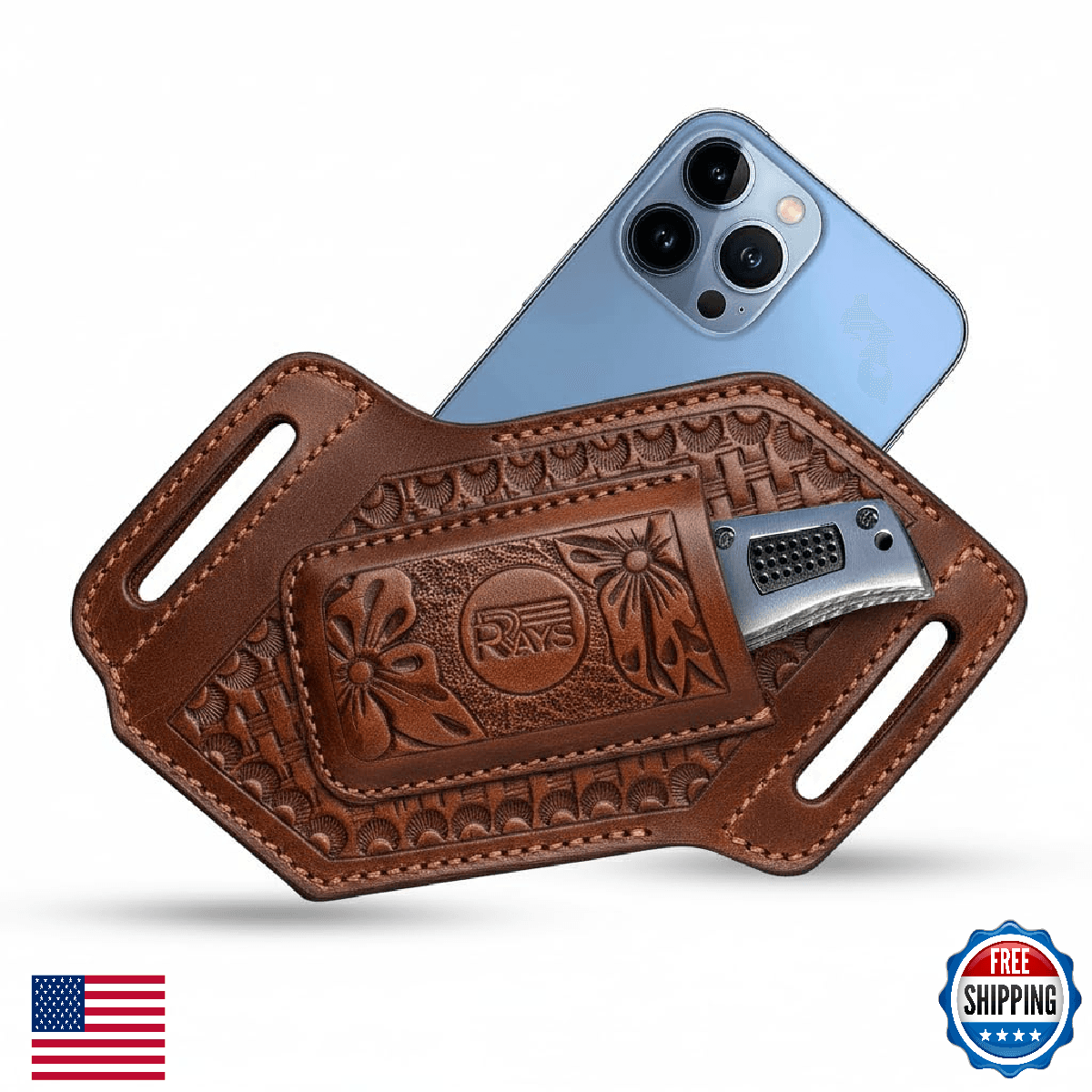 Leather Knife Sheath for Belt Pocket Folding Knife Holder Compact Draw Knifes Ca - Image 1