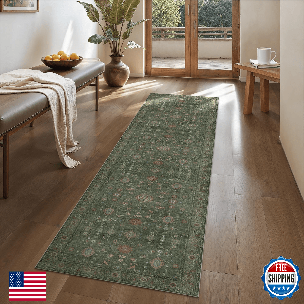 GENIMO Runner Rug for Hallways Machine Washable, 3x10 Non Slip Boho Vintage Ligh - Image 1