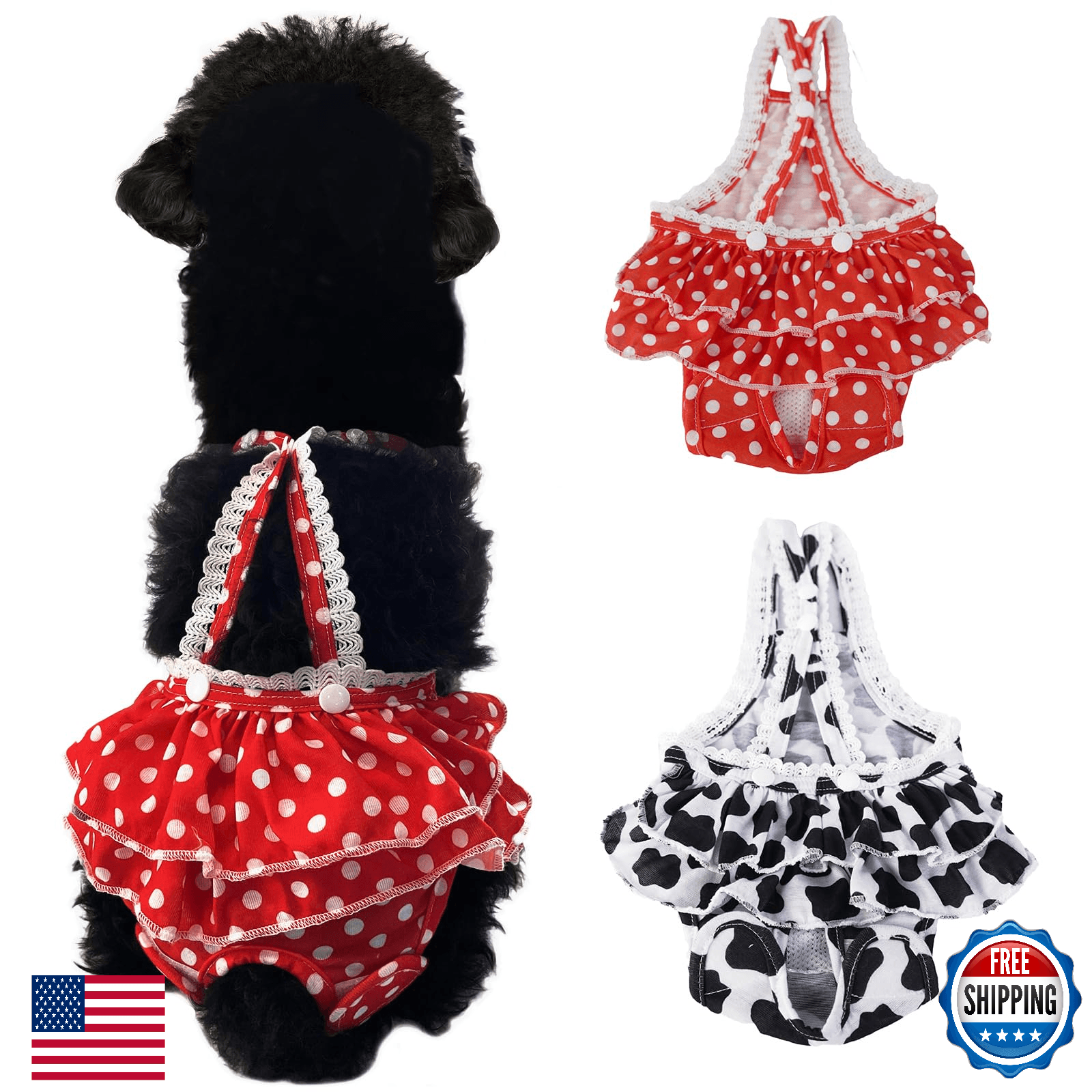 2 Pcs Washable Female Dog Diapers w/ Suspender Reusable Comfort Puppy Diapers - Image 1