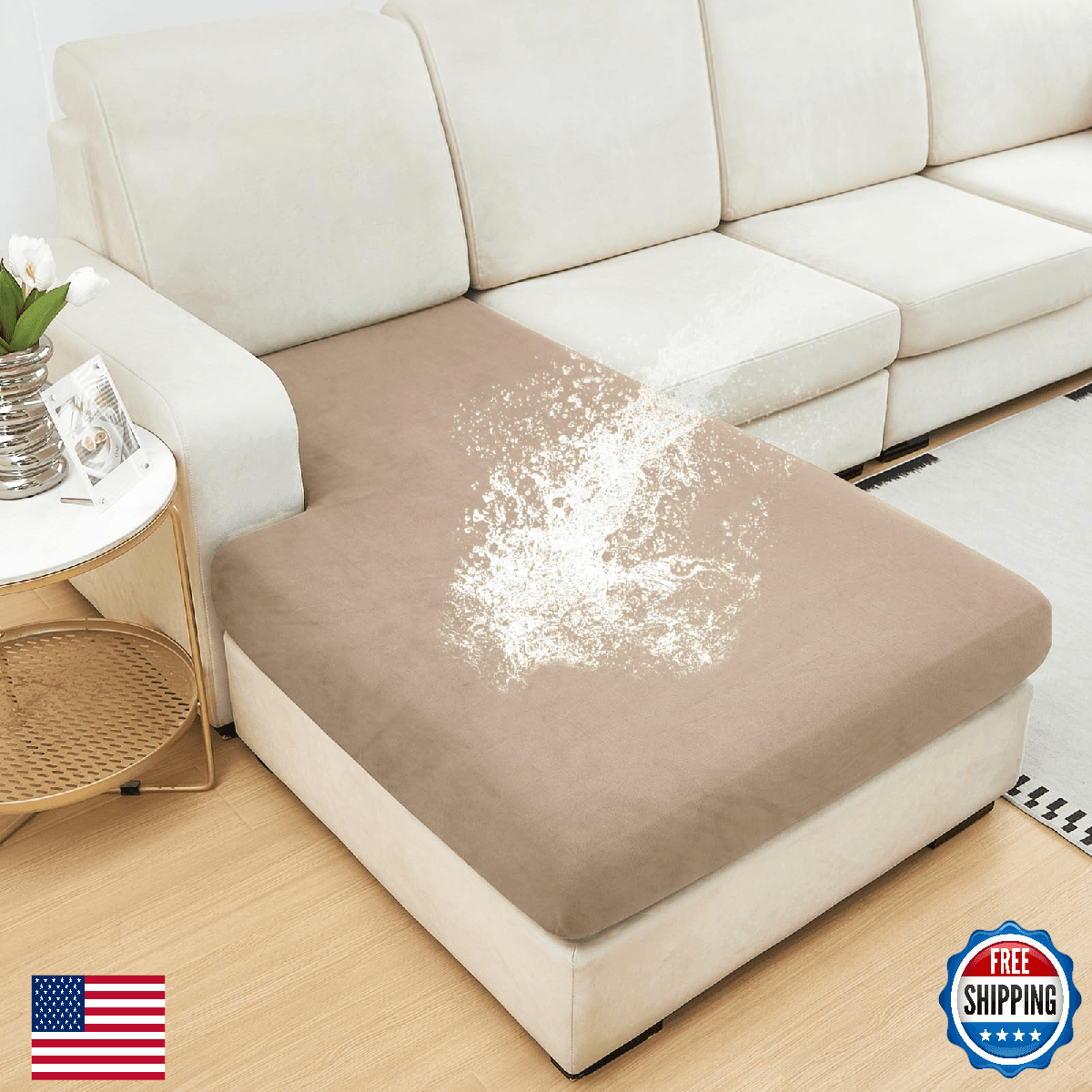 NAISI Waterproof Velvet Sofa Cushion Cover for Chaise Lounge - Sand (1 Piece) - Image 1