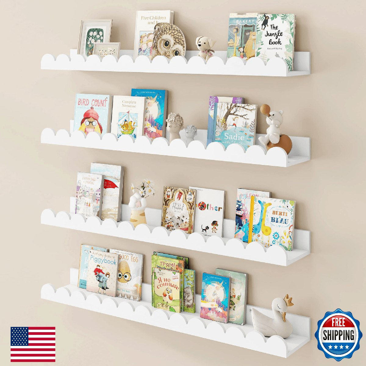 Fun Memories 28 Inch Scalloped Floating Shelf, White Picture Ledge for Wall, Set - Image 1