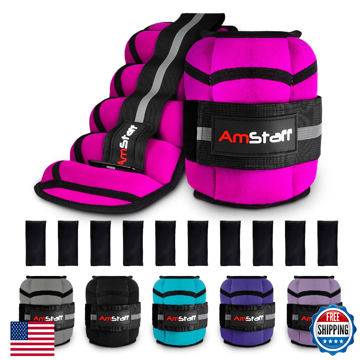 AmStaff Fitness Adjustable Ankle Weights 1 Pair 2 4 6 8 10 Lbs Leg Weight Straps - Image 1