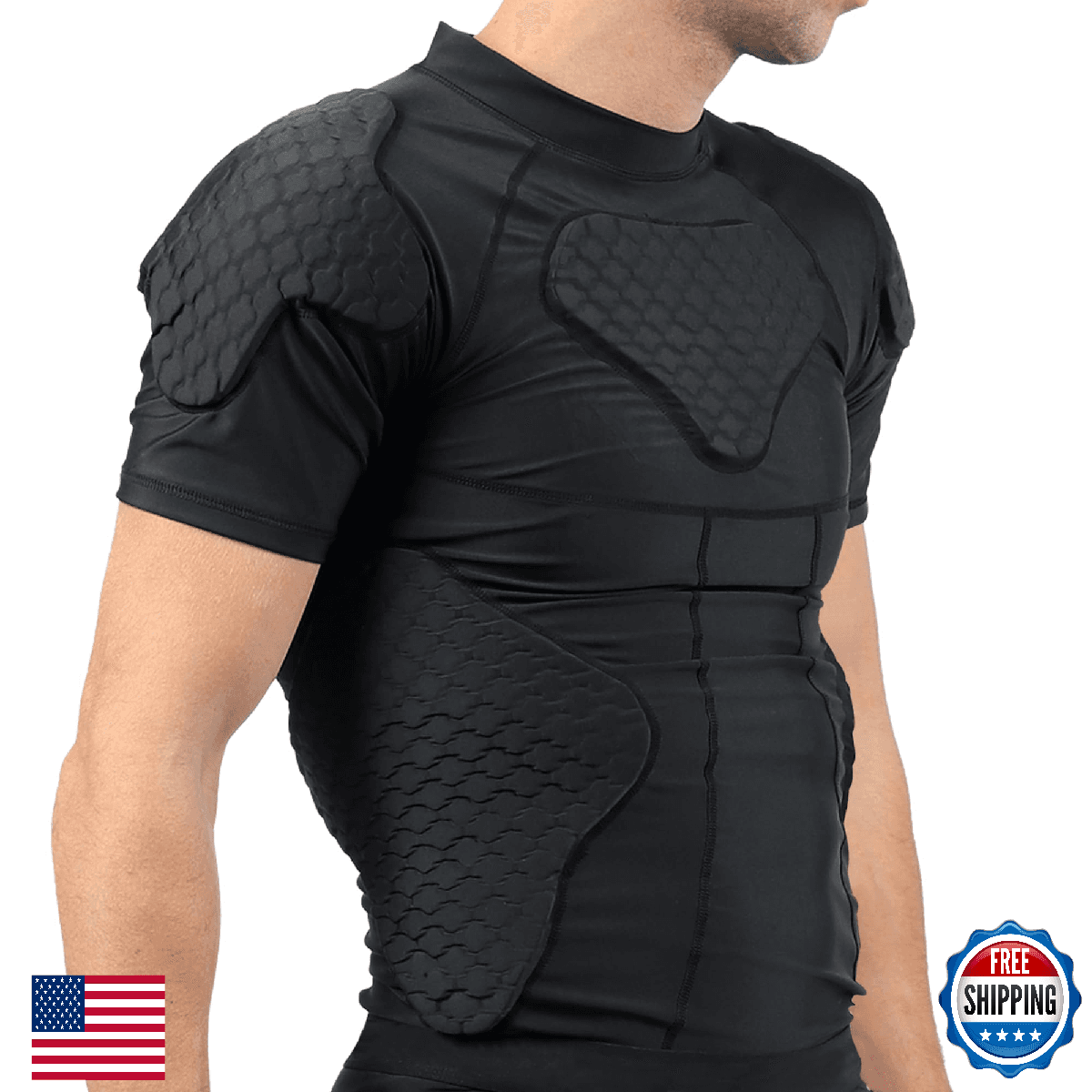 Dialudon Men Padded Football Shirt Rib Chest Shoulder Protector Heart Guard Padd - Image 1