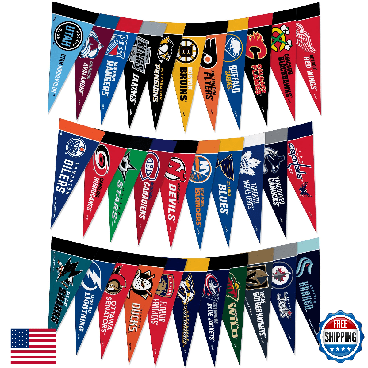 Rico Industries NHL Hockey 4x9 Felt Mini Pennant Set All Teams - Image 1