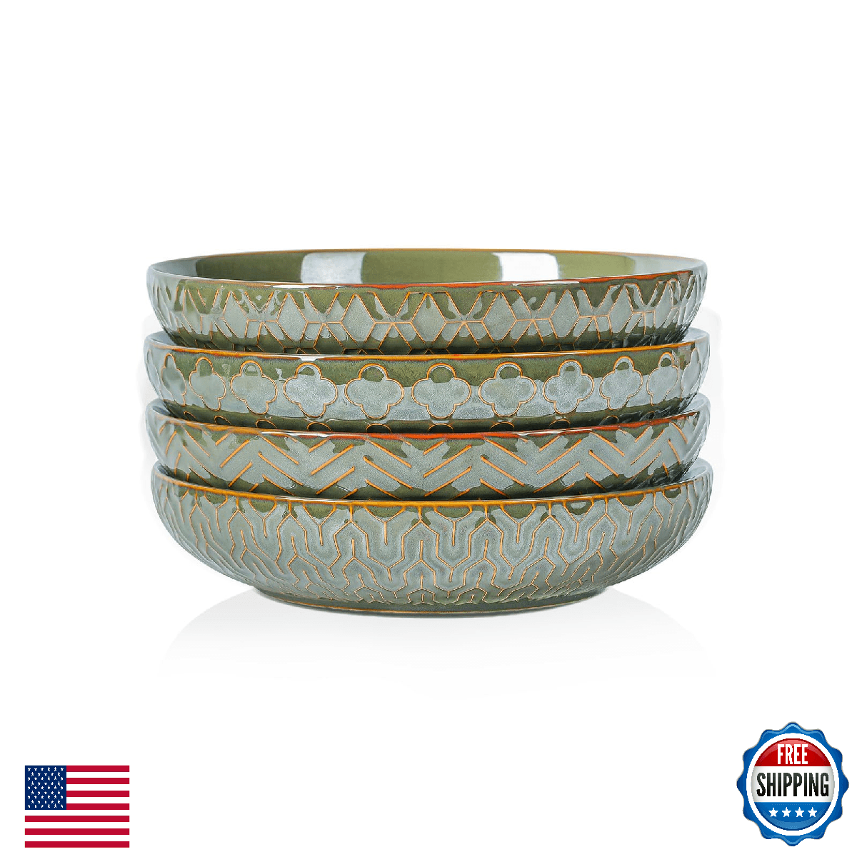 Sureasy 9.7" Pasta Bowls Set of 4, 42 oz Large Salad Bowls for Kitchen, Embossed - Image 1