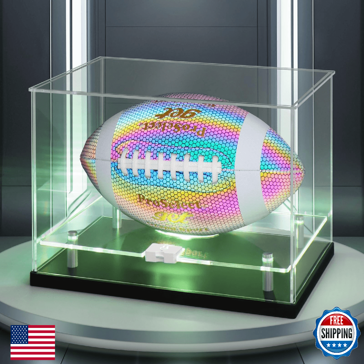 Football Display Case with LED Light-Clear Full Size Football Case Display,UV Pr - Image 1
