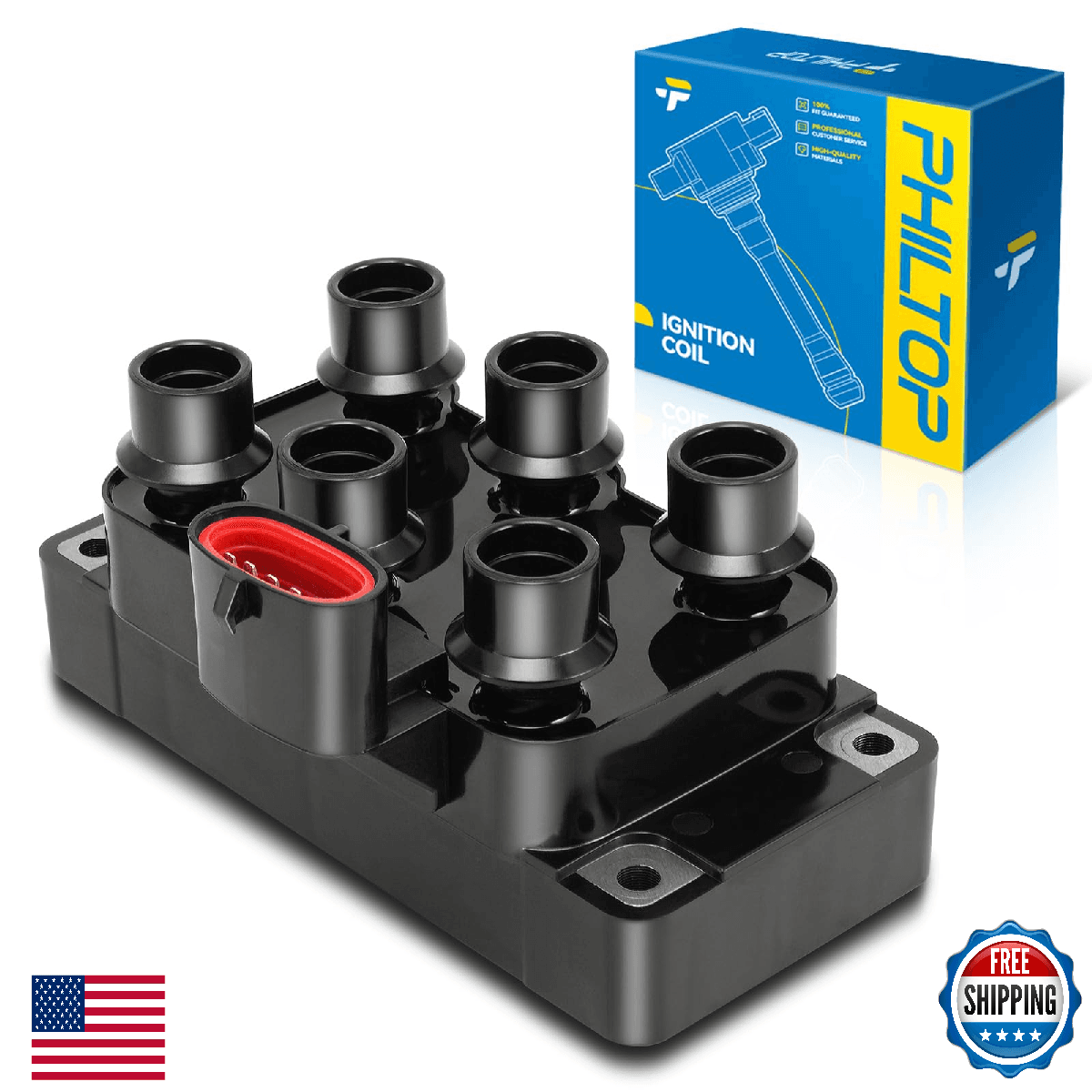 PHILTOP FD488 Ignition Coil Pack for 98-00 Ford F-150 4.2L / Ranger 3.0L - Image 1