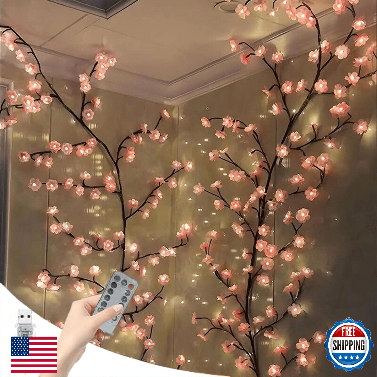 LED Tree Branch Lights for Wall 7.55 FT 144LEDs Cherry Blossom Lights Vine Light - Image 1