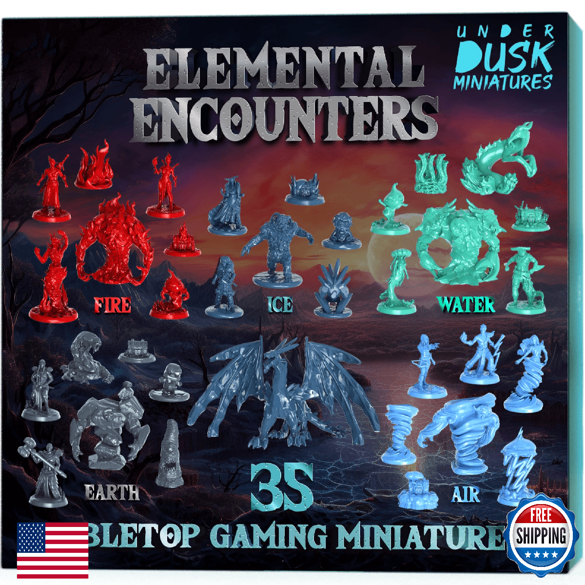 Underdusk: Elemental Encounters - 35 Unpainted DND Bulk Miniatures for D&D, TTRP - Image 1