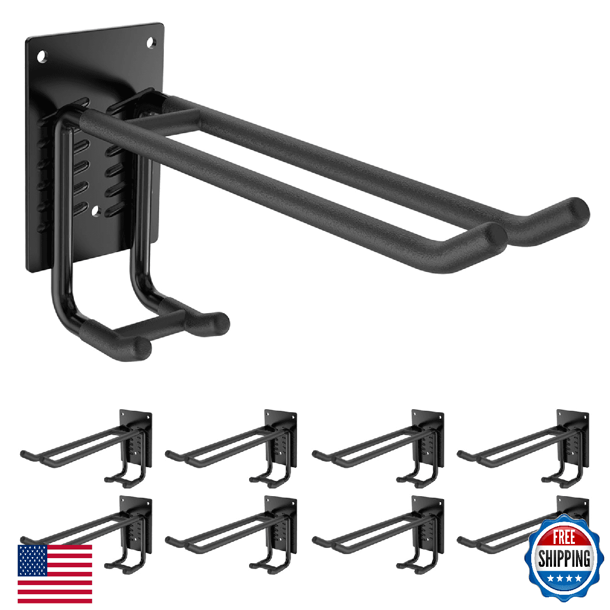 Tanzfrosch 8 Pack Garage Hooks Heavy Duty 10 INCH Two-Tier Steel Shed Wall Mount - Image 1