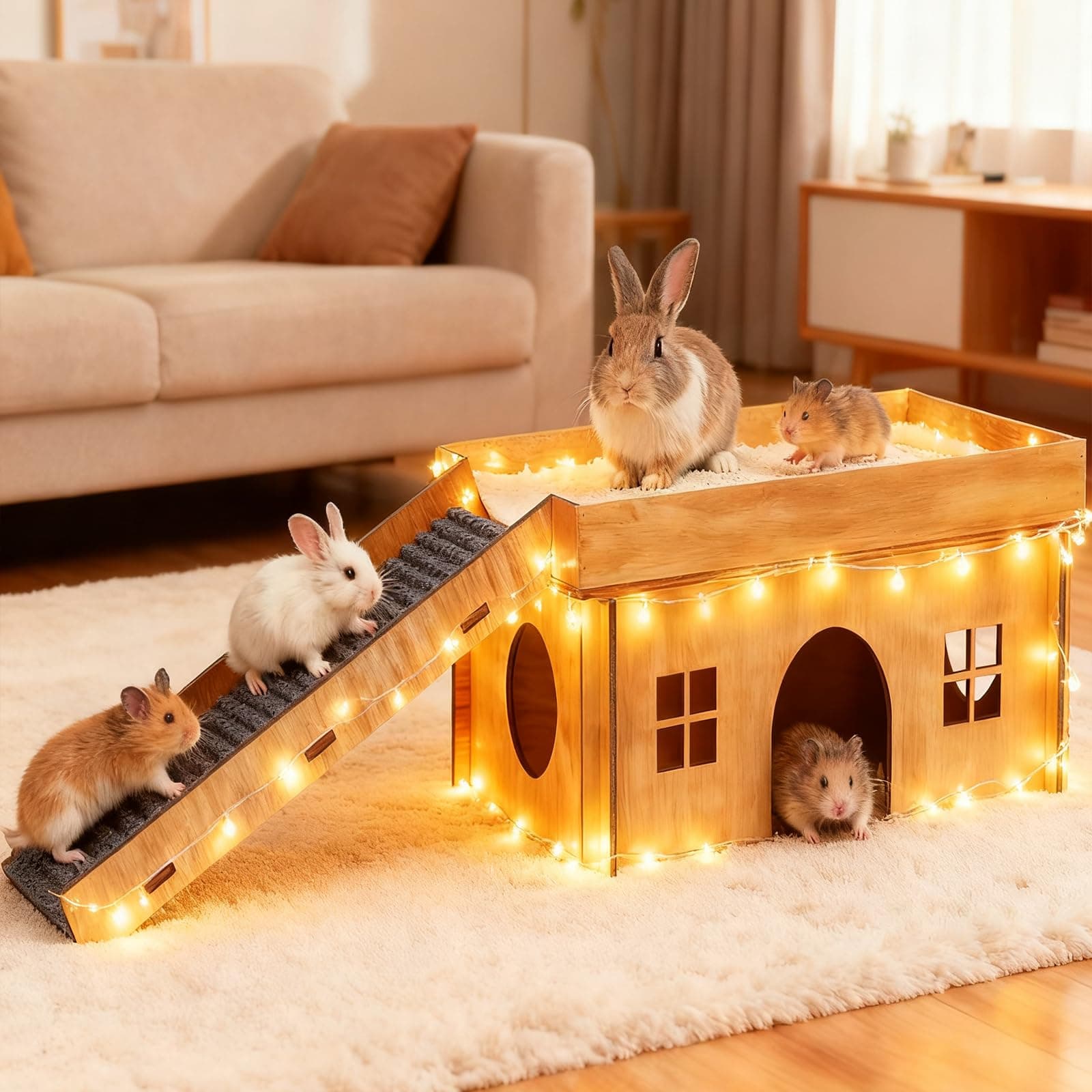 Large Rabbit Hideout, Rabbit Houses and Hideouts, Wooden Bunny House and Hideout - Image 1
