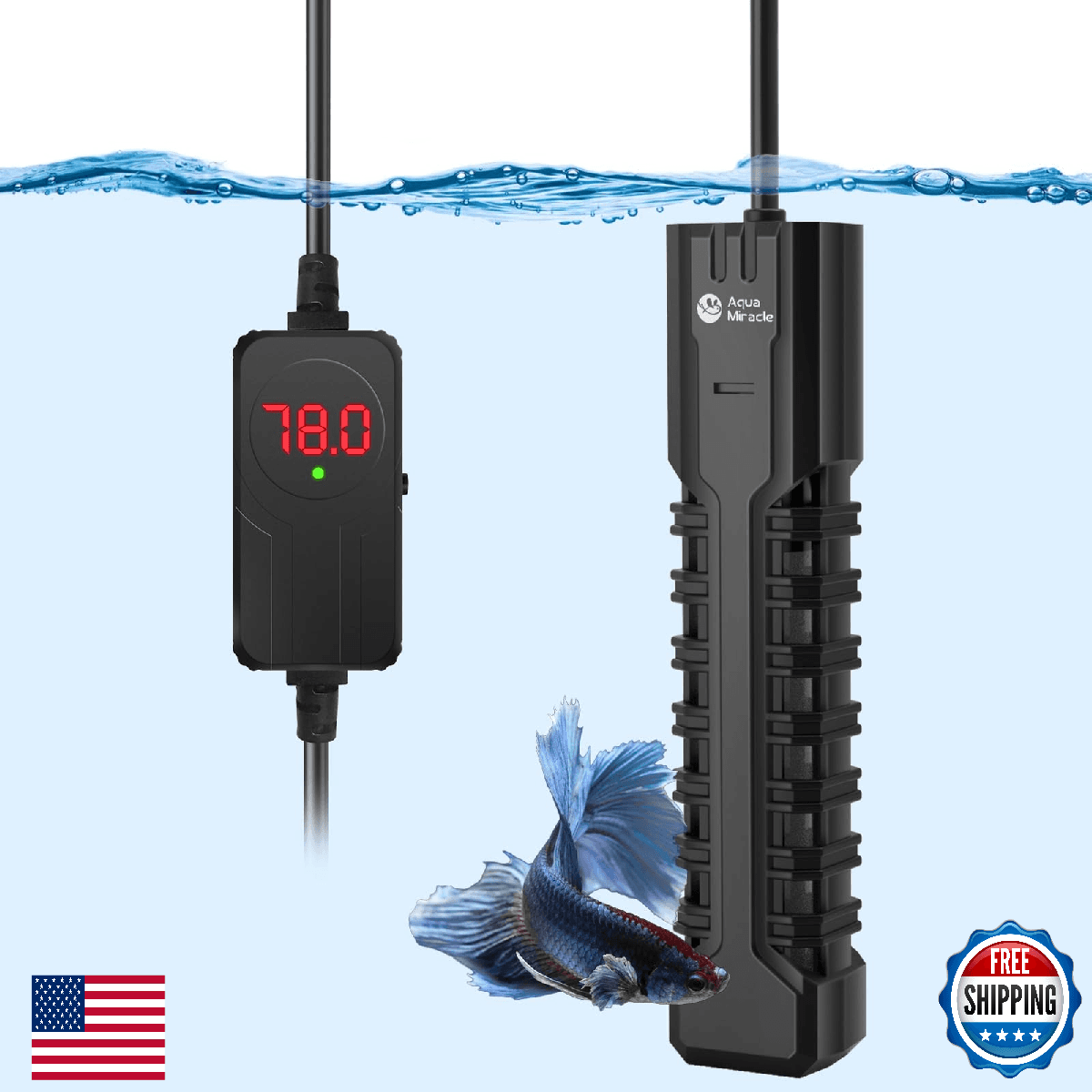 AquaMiracle Aquarium Heater, 200W Submersible Fish Tank Heater with LED Digital - Image 1