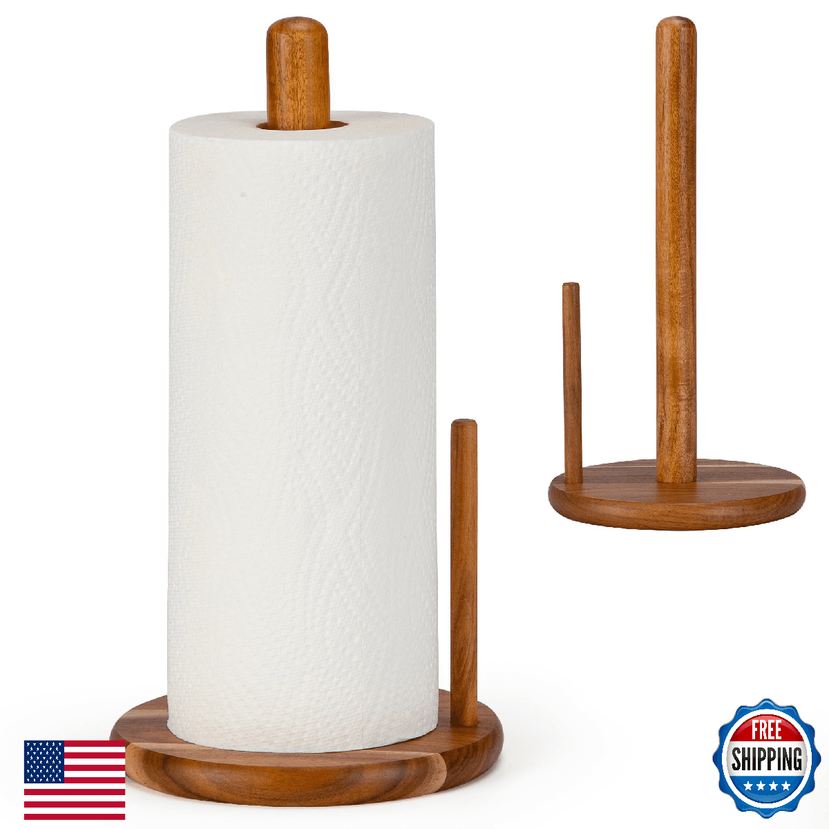 E-ROOM TREND Acacia Wood Paper Towel Holder Countertop, Wooden Paper Towel Holde - Image 1