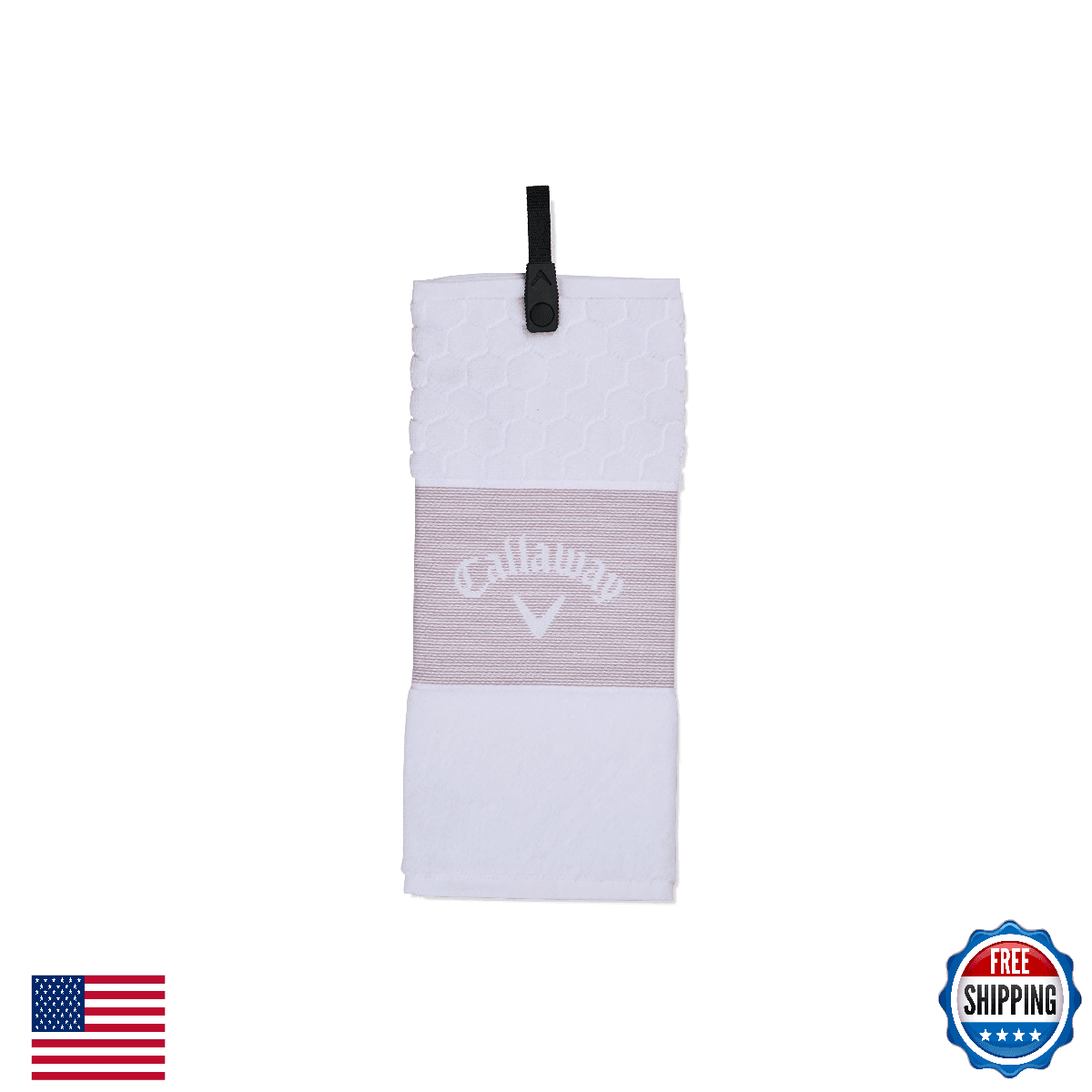Callaway TW CG Trifold Golf Towel Mauve/White 23 w/ Quick Snap Attachment - Image 1