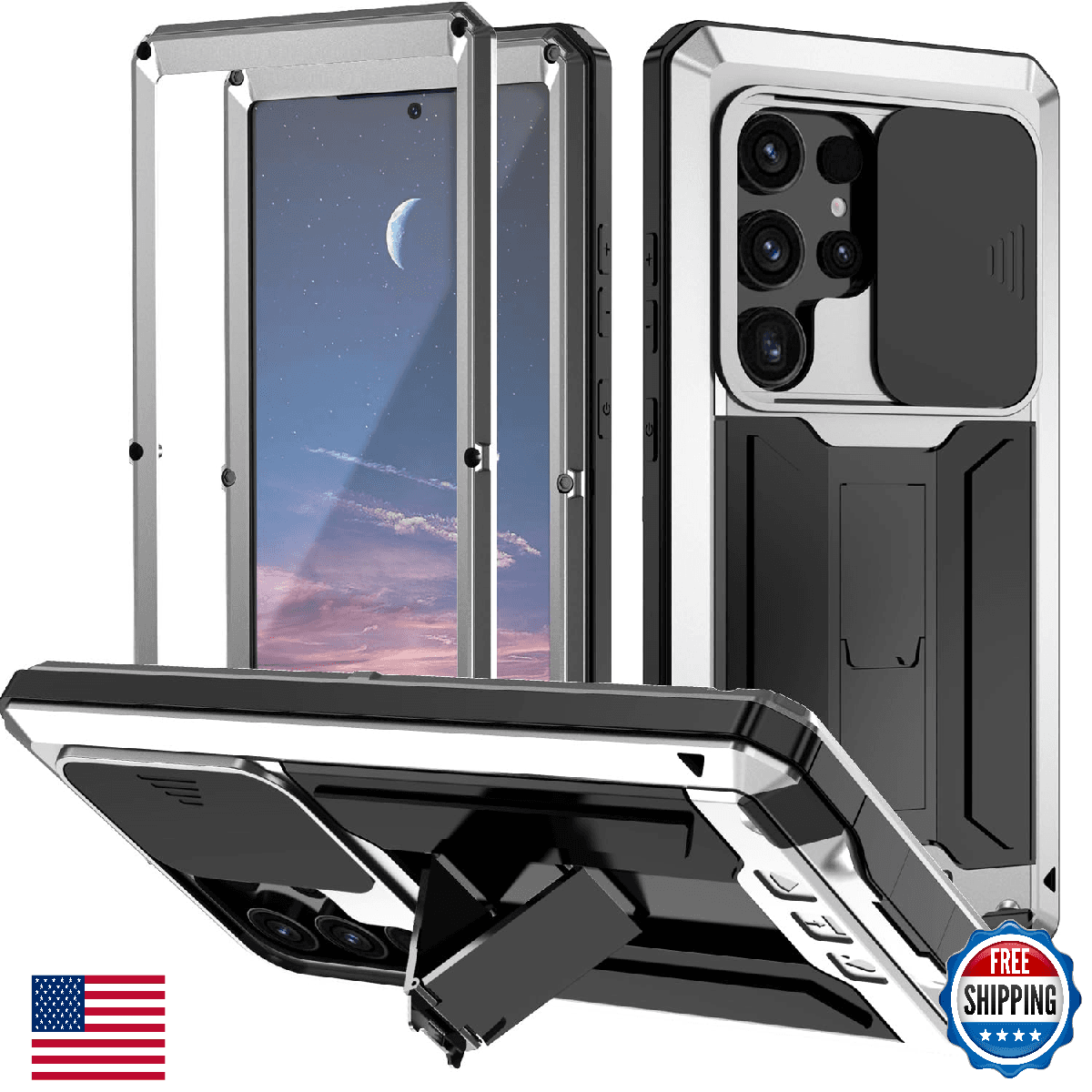 Simicoo S24 Ultra Metal Case w/Screen Protector, Camera Cover, Kickstand - Image 1