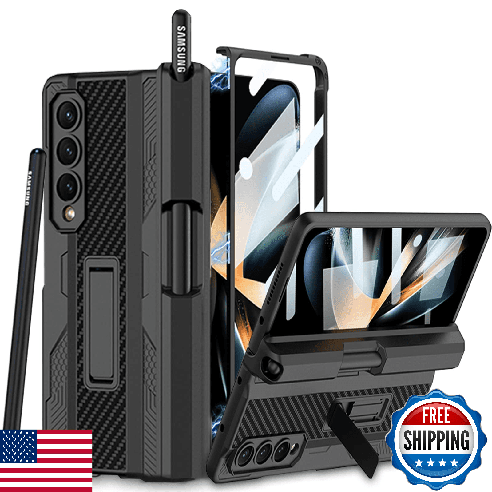 Samsung Galaxy Z Fold 4 Case S Pen Fold Edition Black Protective Cover Stand - Image 1