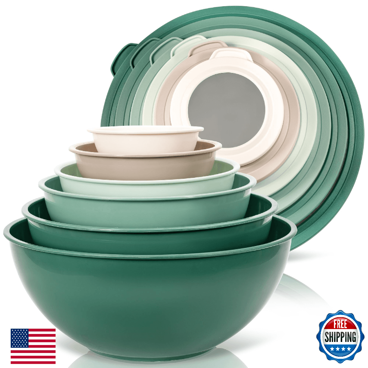 WHYSKO 12-Piece Colorful Plastic Mixing Bowl Set w/ Lids - BPA Free, Nesting - Image 1