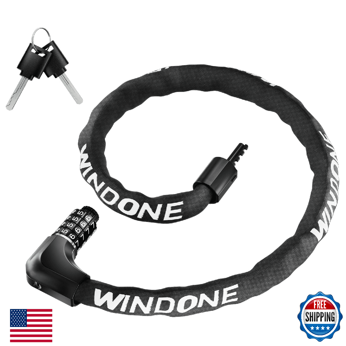 Windone 4-Digit Combination Heavy Duty Anti-Theft Bike Chain Lock - Image 1