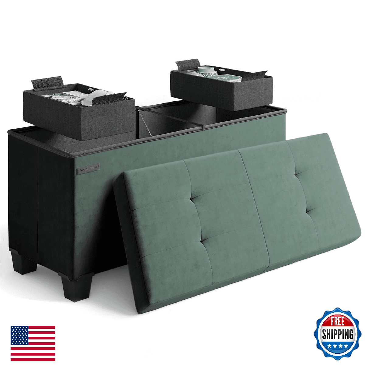 Storage Ottoman Bench with Bins, 30-in Storage Bench for Bedroom End of Bed, Fol - Image 1