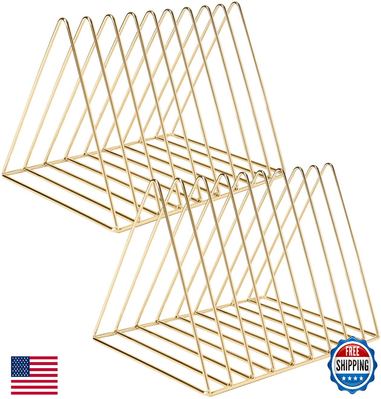 Sooyee 2-Pack 9-Slot Gold Magazine Holder, Desktop File Sorter Organizer Triangl - Image 1