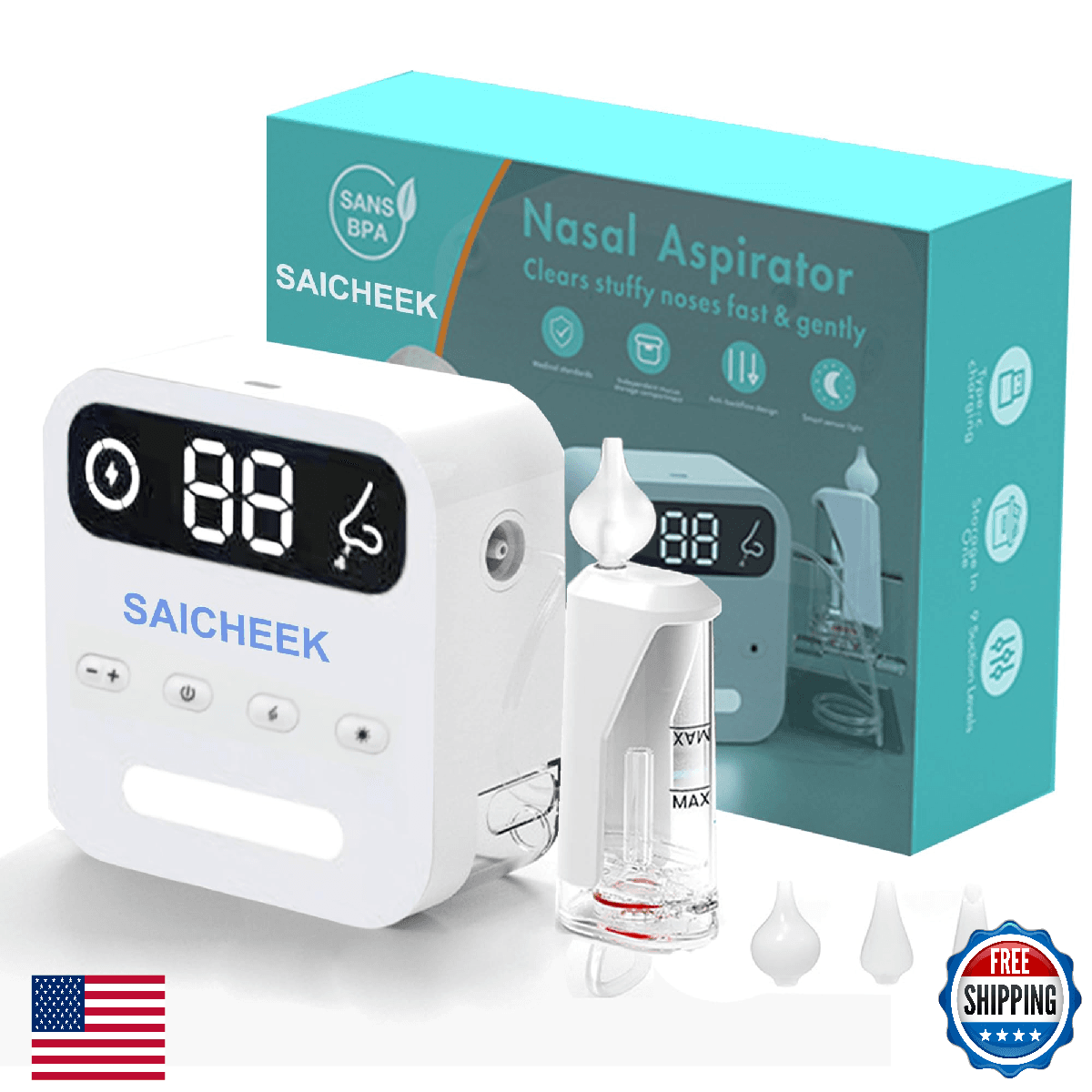 Saicheek Electric Nasal Aspirator with Storage Box, 70Kpa Electric Nose Suction - Image 1