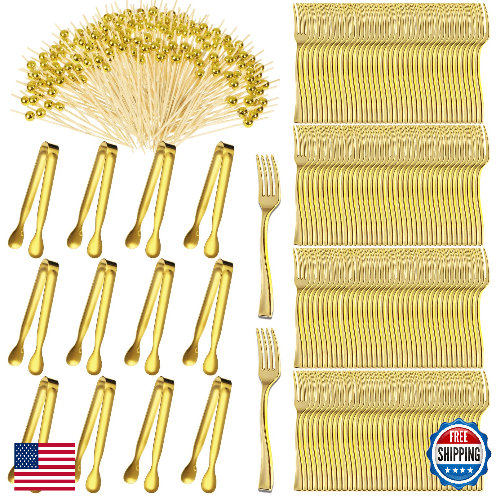 Therwen Mini Forks for Appetizers Serving Tongs Fancy Toothpicks Dinnerware Set, - Image 1