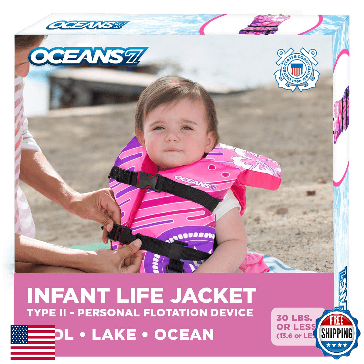 Oceans 7 Youth Life Jacket Vest, US Coast Guard Approved, 8-90 lbs - Image 1