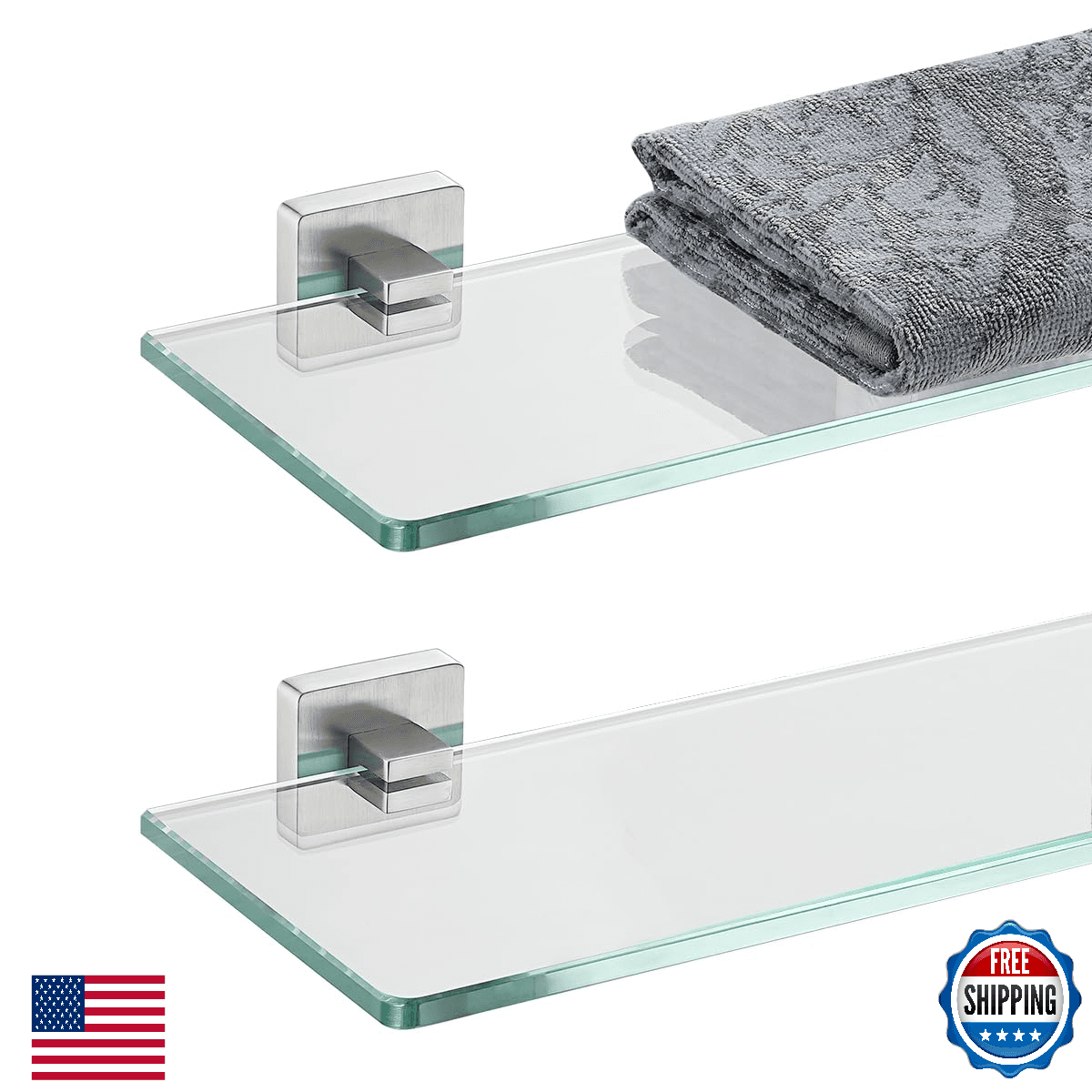 JQK 12x5 in Floating Tempered Glass Bathroom Shelf Wall Mount Shower Storage - Image 1