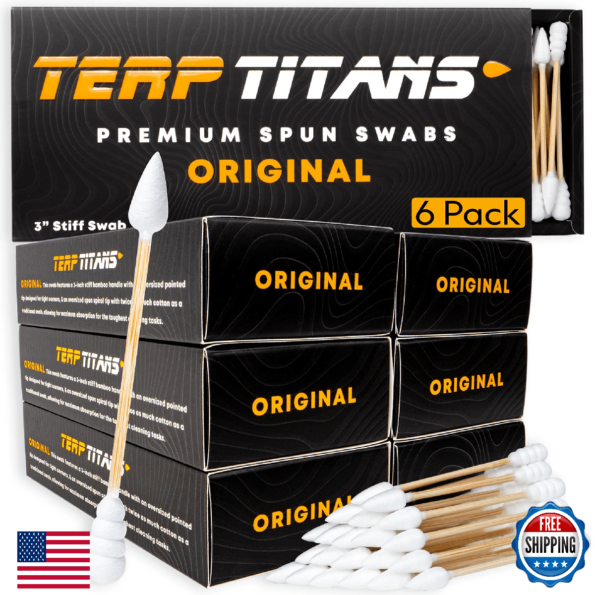 TerpTitans Original 6 Pack Bamboo Cotton Swabs Dual-Tip Spiral Fine Point Absorp - Image 1