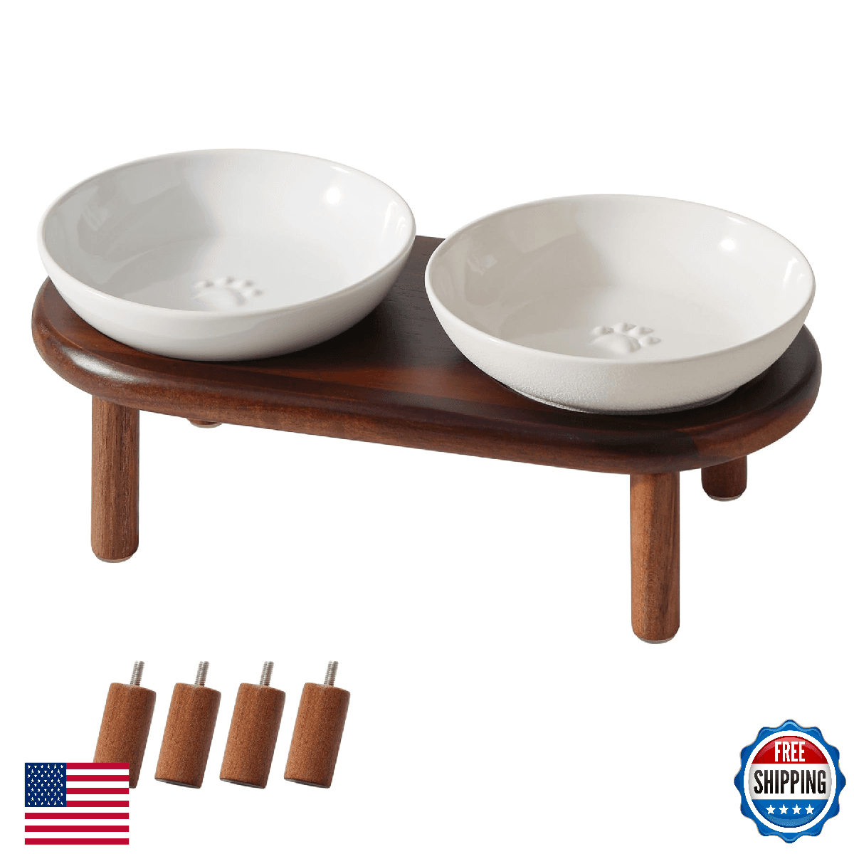 Havniva Elevated Ceramic Paw Print Cat Dish Wide Whisker Friendly Anti-Slip Food - Image 1