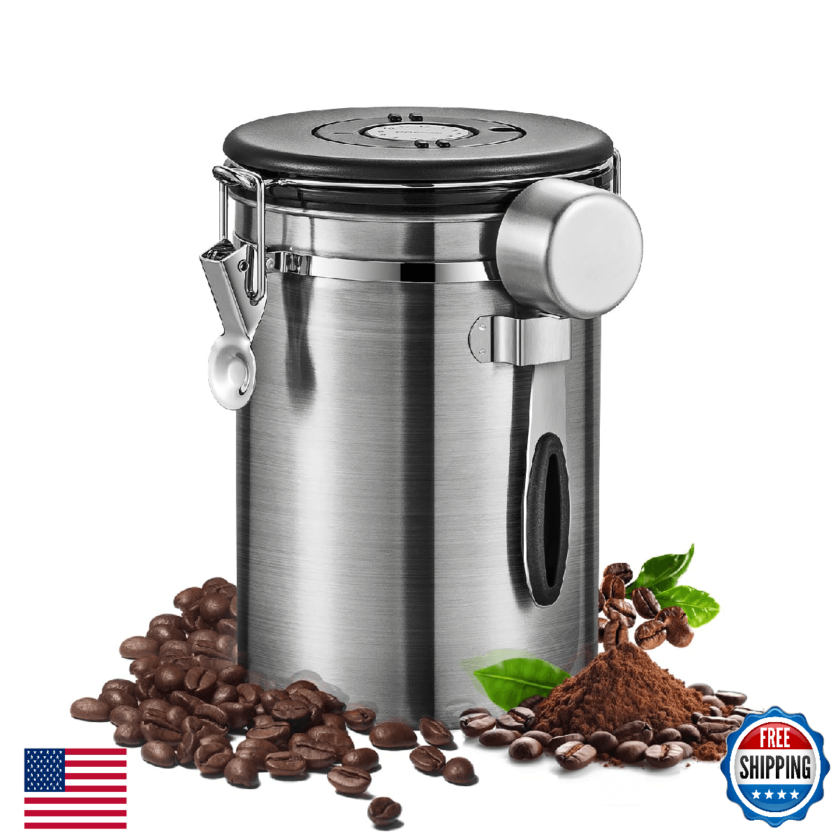 LAMLENT Airtight Coffee Container with Date Tracker & Spoon - Kitchen Storage Ja - Image 1