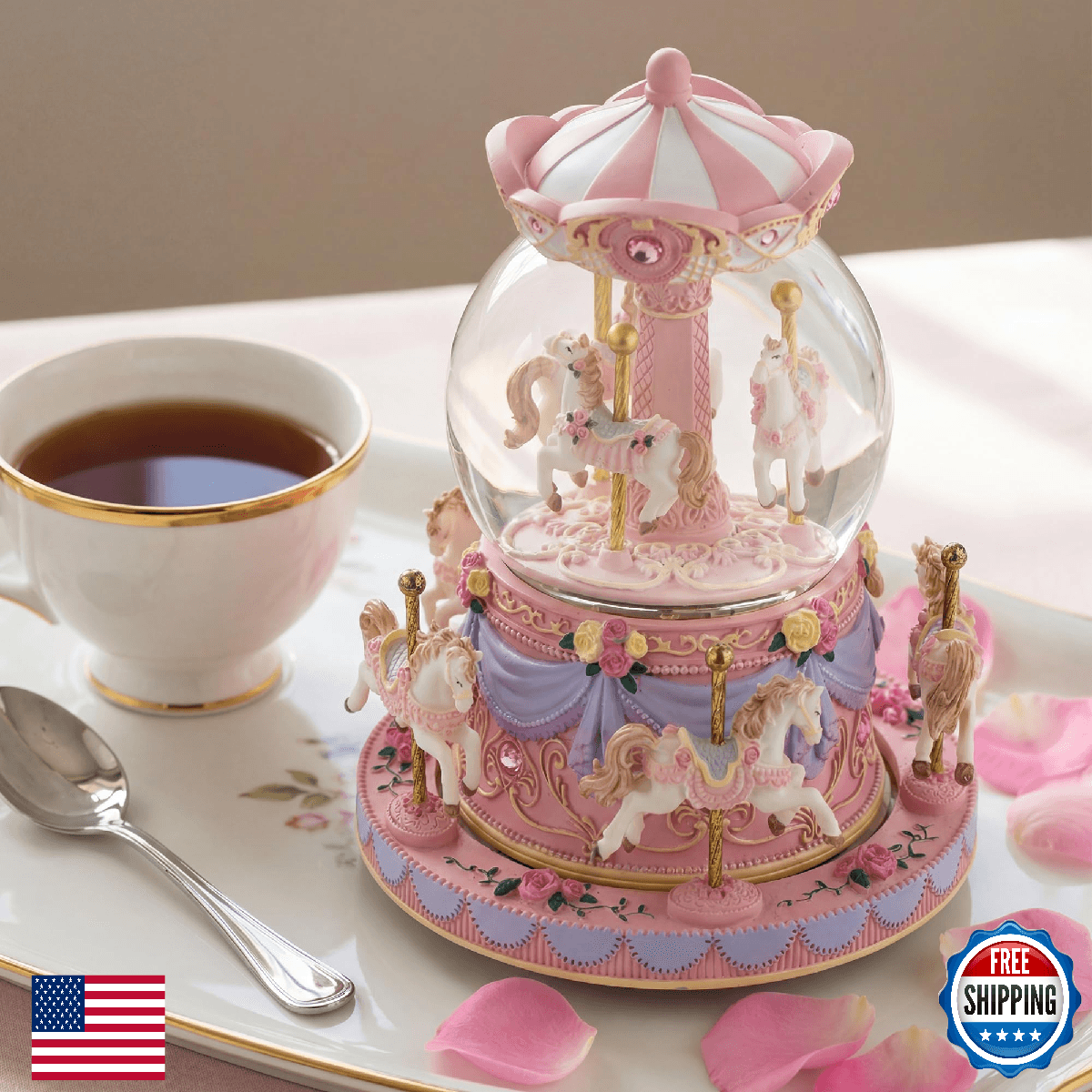 Carousel Snow Globe Music Box, Birthday Gift, for Girls Daughter, Plays You are - Image 1