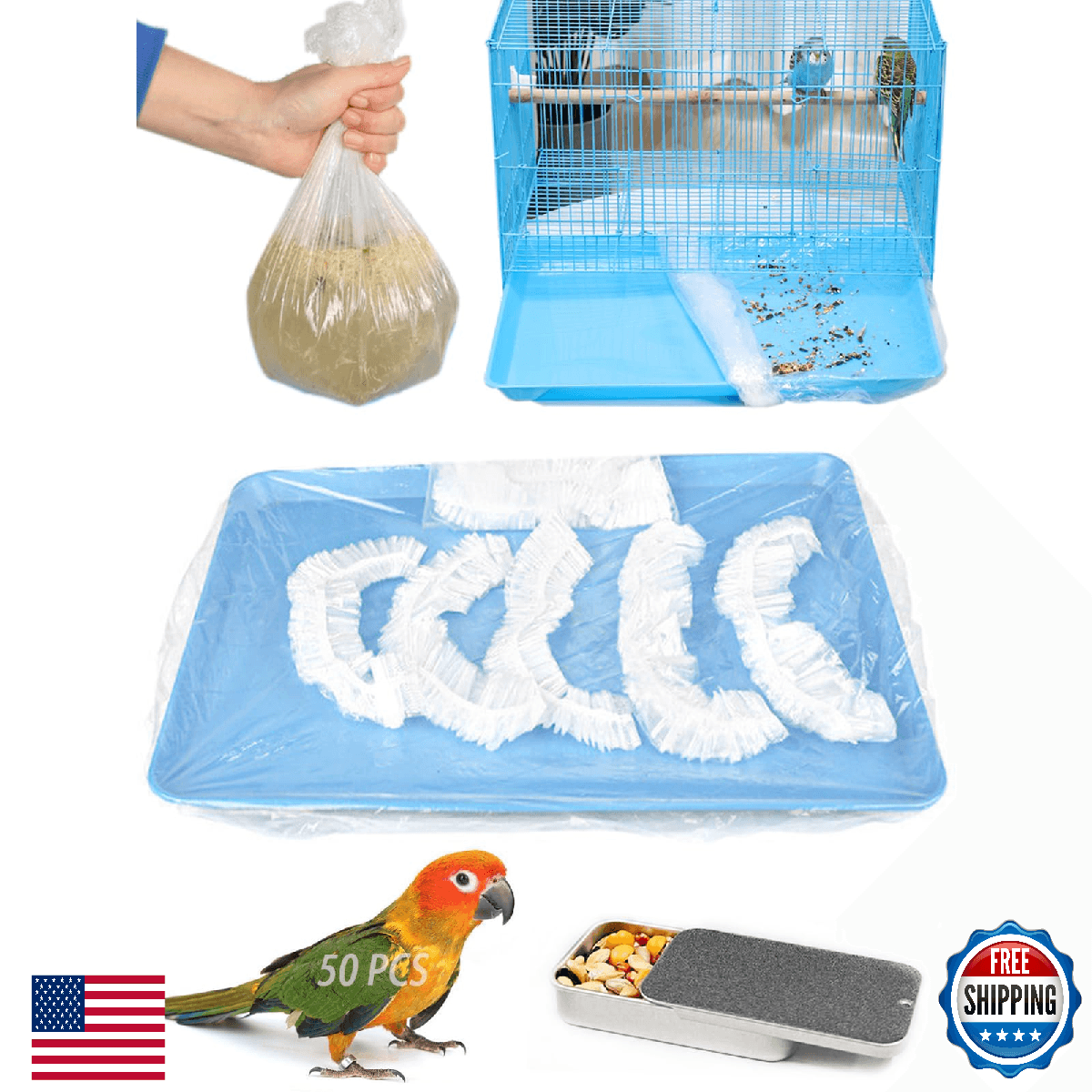 Niwaes 50 Pcs Large Disposable Bird Cage Liners 34'' X 22'' Plastic Parakeet Cag - Image 1