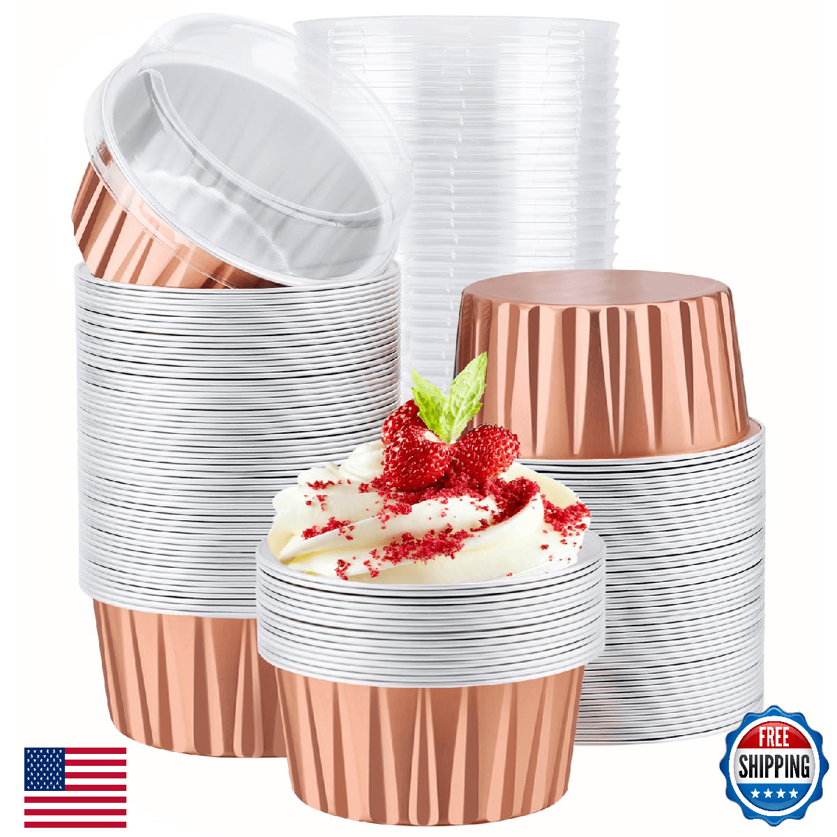 EUSOAR Rose Gold Cupcake Liners, 120pcs 5oz Disposable Aluminum Foil Baking Cups - Image 1