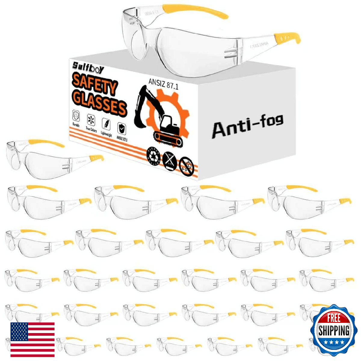 Salfboy 30pcs Anti Fog Safety Glasses Bulk for Men, with ANSI Z87.1 Certified, f - Image 1