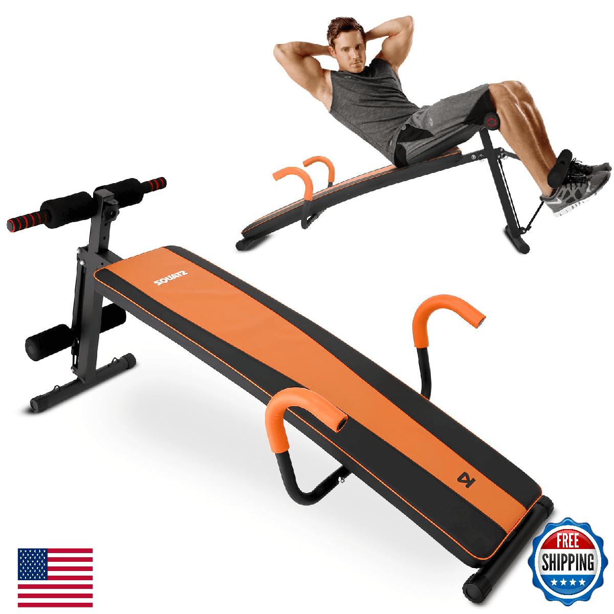 SQUATZ 5-Level Decline Sit Up Bench for Abs & Core - Reverse Crunch Handle - Image 1