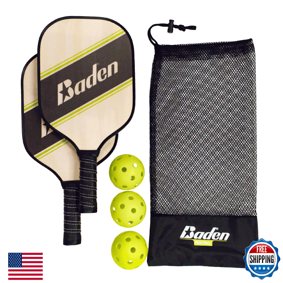 Baden Pickleball Starter Set | 2 Wood Paddles, 3 Pickleballs, Mesh Bag - Image 1