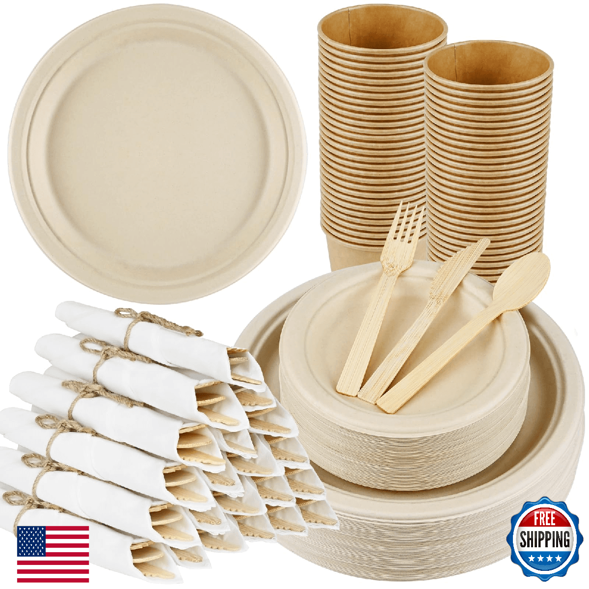 Compostable Disposable Dinnerware Set - 30pack Eco-Friendly Cutlery, Include: 30 - Image 1