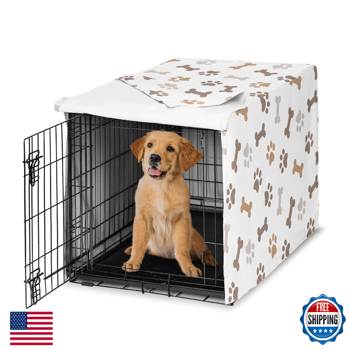 Sweet Jojo Designs 36" Dog Crate Cover Kennel - Bones & Paw Prints Pet Cage - Image 1