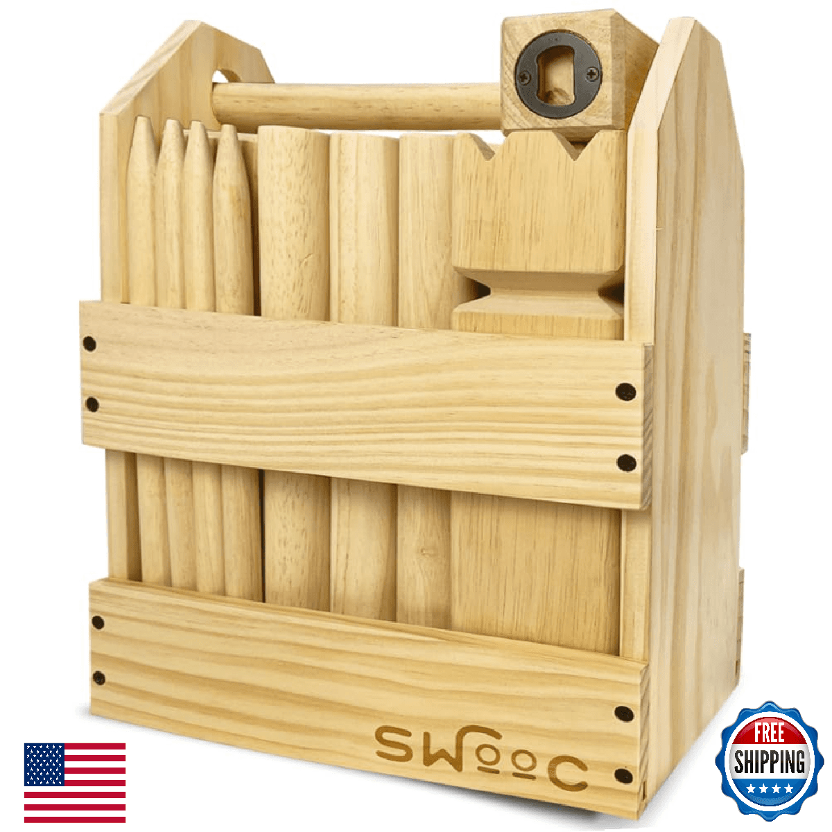 SWOOC Games - Kubb Yard Game Set - Premium Hardwood Viking Chess Set w/Wood Crat - Image 1