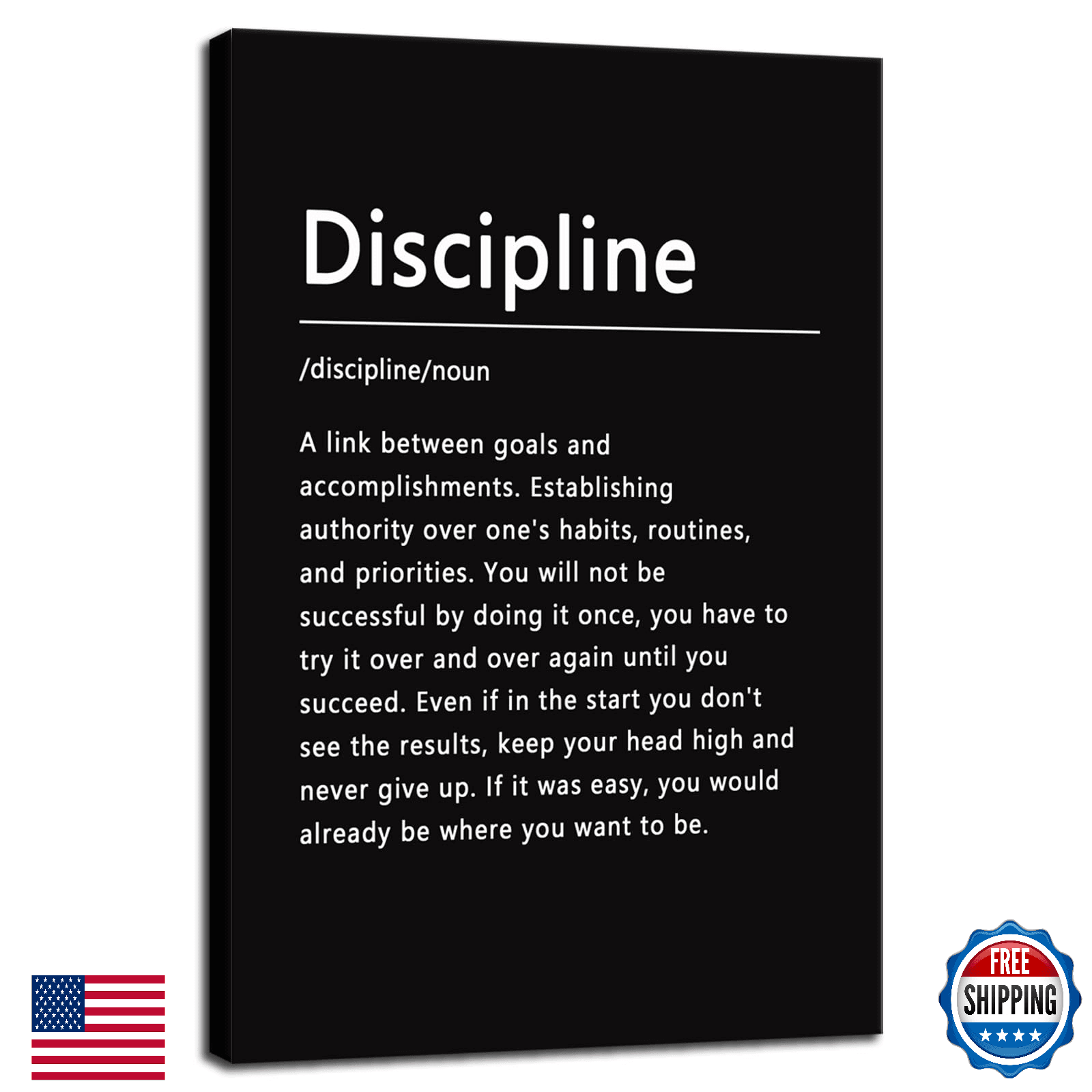 Discipline Noun Motivational Inspirational Wall Art Painting Picture 24x36" - Image 1
