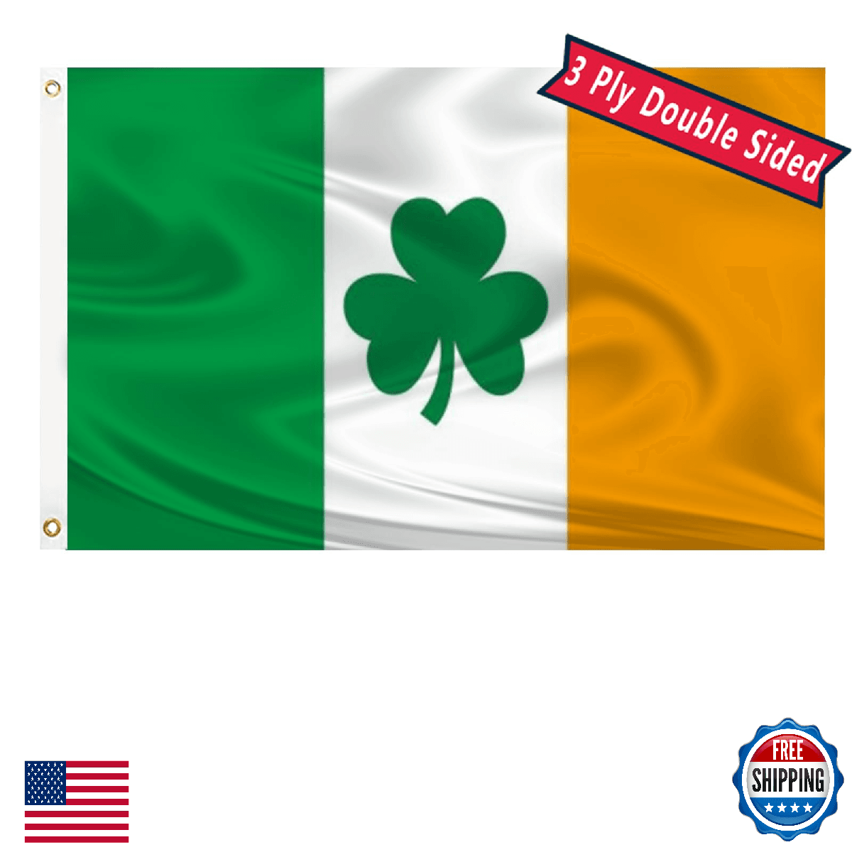 Ireland Irish Shamrock Flag 3x5 ft - Double Sided, Fade Resistant, Brass Grommet - Image 1