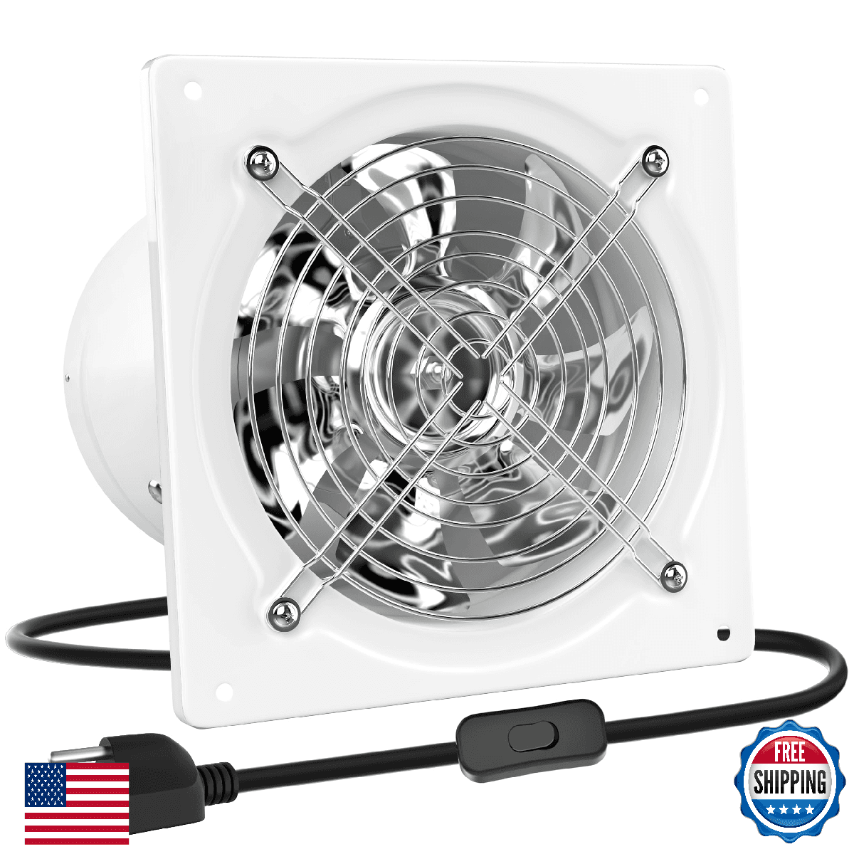 HG Power 8" Exhaust Fan, 576CFM Wall Mount w/Switch for Kitchen, Garage - Image 1
