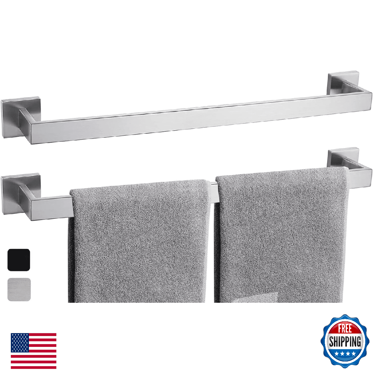 24 Inch Towel Bar 2 Pack for Bathroom 12/16/24/28/32/36 Inch Kitchen Towel Holde - Image 1