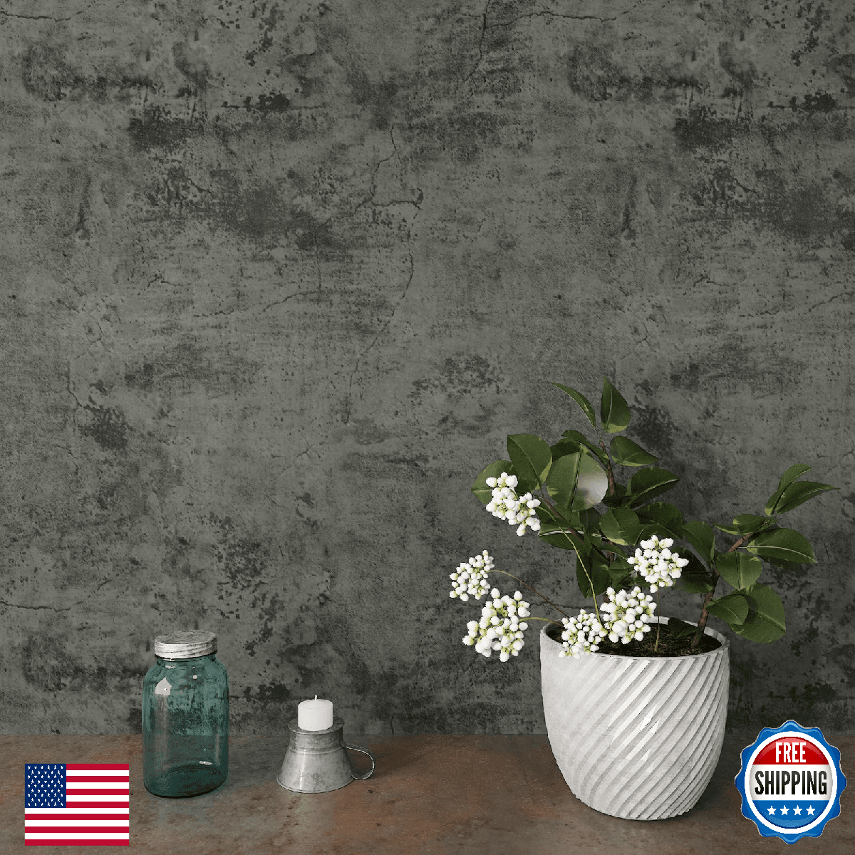 VaryPaper 24"x160" Industrial Weathered Concrete Wallpaper Peel and Stick Grey C - Image 1