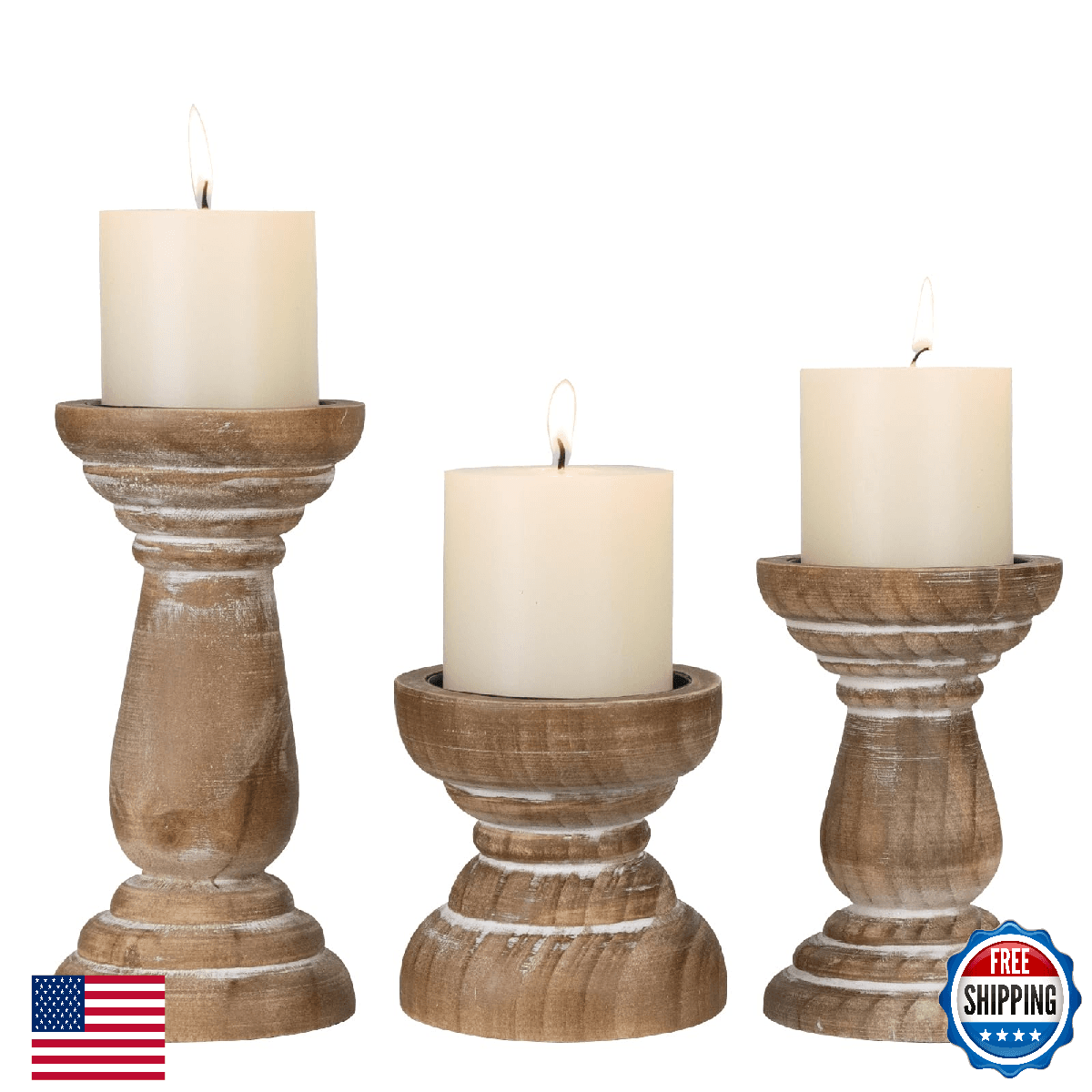 Candle Holder for Pillar Candle Set of 3, Farmhouse Wood Candle Holder, Rustic W - Image 1