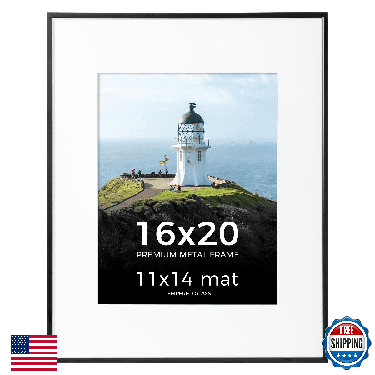 Axeman 16x20 Black Picture Frame, High-End Aluminum 16 by 20 Frame with Mat for - Image 1